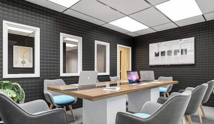 Morph Partitions office interior using black recycled plastic bricks in walls and white recycled plastic bricks for table bases