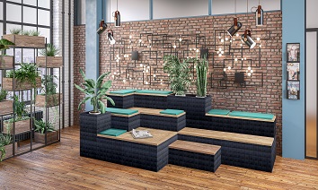Image showing Morph Stax and Tierz with wood finish and cushions
