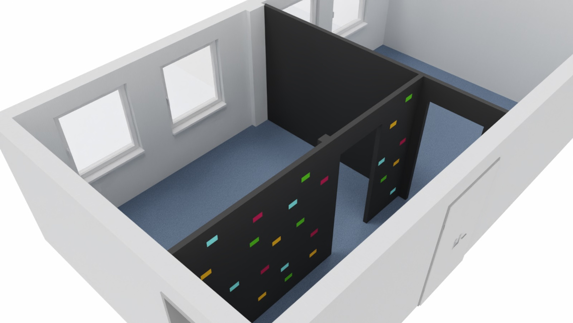 Morph RE and Morph Bio Bricks are used to build two partition walls and doorwarys, createing two new office spaces