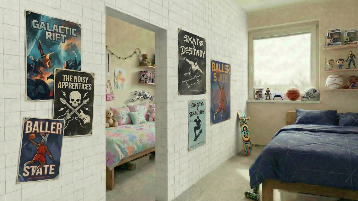 Kids Bedroom split by Morph wall