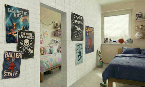 Morph wall used to divide childrens bedroom