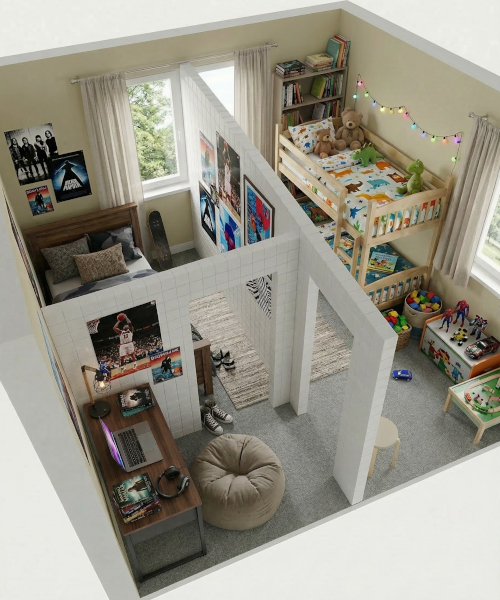 Childrens bedroom split by Morph wall