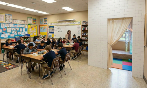 Morph bricks used to create sensory room in corner of classroom